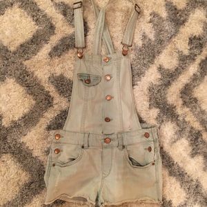 Light denim overall shorts